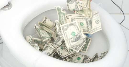money in toilet